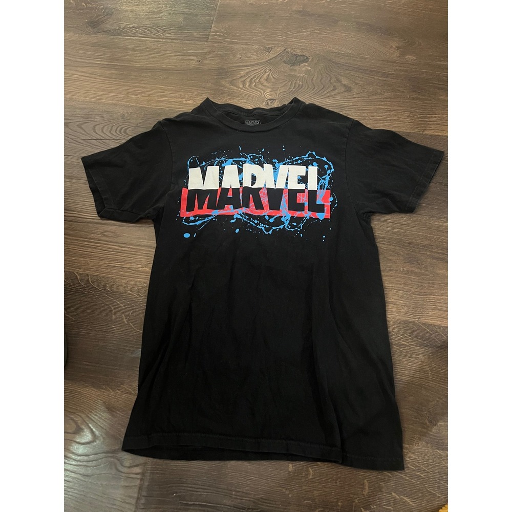 Marvel‎ Comics Mens Graphic T-Shirt Black Paint Splatter Logo Cotton Small